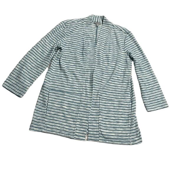 T by Talbots Cardigan Open Front Womens XS Blue White Stripe Long Sleeve Pockets - Picture 1 of 8